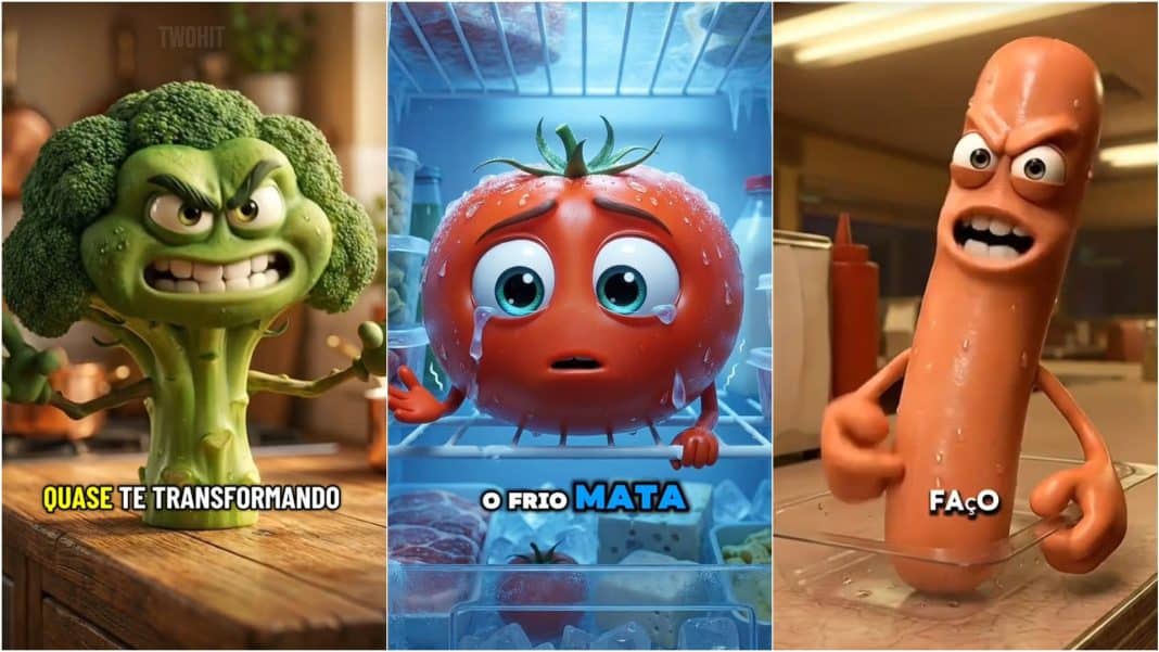 Vídeos de alimentos falantes feitos com IA viralizam nas redes Vídeos de alimentos falantes feitos com IA viralizam nas redes