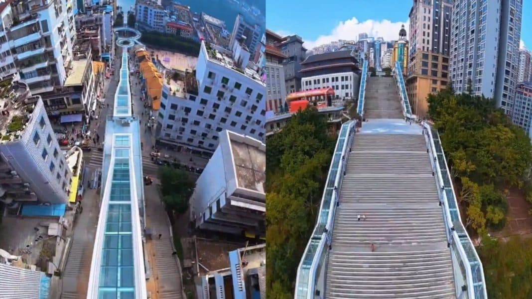 Maior escada rolante ao ar livre do mundo fica na China e tem mais de 900m