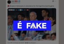 É #FAKE foto de Benjamin Netanyahu na arquibancada de Argentina x Áustria na Copa do Mundo; imagem foi feita com IA É #FAKE foto de Benjamin Netanyahu na arquibancada de Argentina x Áustria na Copa do Mundo; imagem foi feita com IA