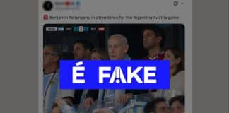 É #FAKE foto de Benjamin Netanyahu na arquibancada de Argentina x Áustria na Copa do Mundo; imagem foi feita com IA É #FAKE foto de Benjamin Netanyahu na arquibancada de Argentina x Áustria na Copa do Mundo; imagem foi feita com IA