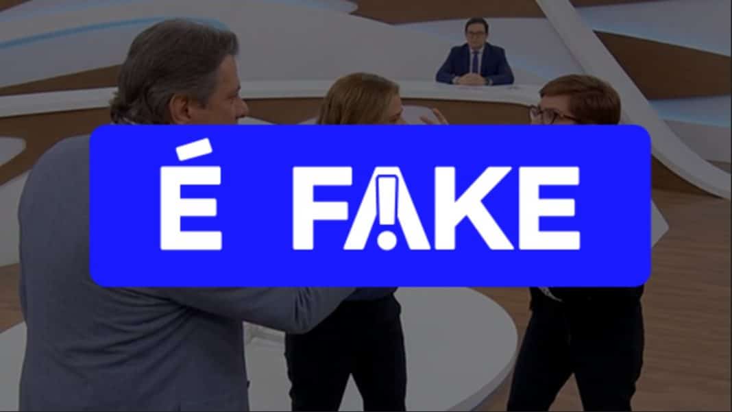 É #FAKE que Renata Lo Prete e Haddad brigaram em É #FAKE que Renata Lo Prete e Haddad brigaram em programa de TV; post usa IA e impulsiona site de investimento de alto risco
