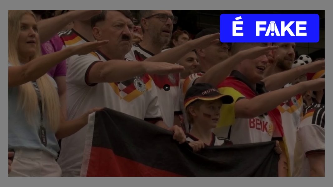 É #FAKE que vídeo mostre sósia de Hitler na arquibancada É #FAKE que vídeo mostre sósia de Hitler na arquibancada do jogo Alemanha x Curaçao na Copa; imagens foram manipuladas por IA