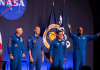 Nasa apresenta astronautas da missão Artemis 3, prevista para 2027 09.jun.26 - Os astronautas Randy Bresnik, Luca Parmitano, Frank Rubio e Andre Douglas são apresentados como a tripulação da missão Artemis 3 da NASA, durante evento no Centro Espacial Johnson da NASA em Houston, Texas, EUA