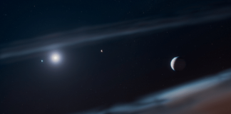 Astrônomos descobrem novo planeta após 11 anos de ‘esconde-esconde’ 15.jul.26 - Representação artística retrata o sistema planetário Beta Pictoris com o exoplaneta gigante recém-descoberto, Beta Pictoris d, à direita