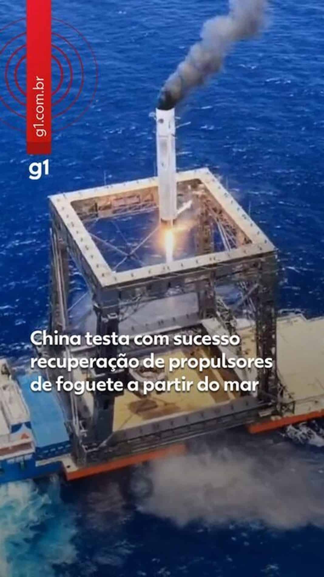 China testa sistema de recuperação de propulsores de foguete no mar