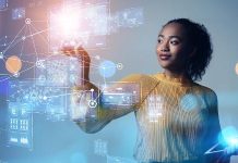 Mulheres ocupam só 4,7% das chefias de IA no Brasil, diz estudo Mulher usando tecnologias digitais; ser humano; mulher; máquina; inteligência artificial; ia; robô
