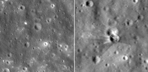 Nasa revela imagens de cratera deixada por foguete da SpaceX Sequência de imagens mostra antes e depois da colisão de foguete da SpaceX na Lua