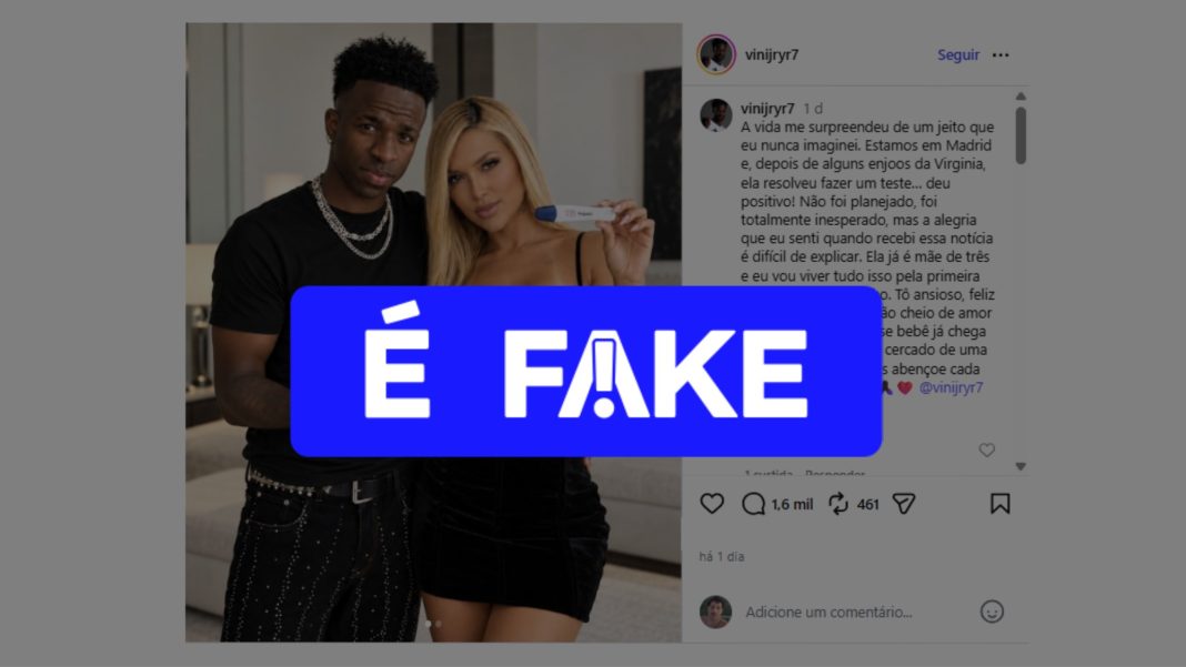 É #FAKE que Virginia Fonseca e Vini Jr. postaram fotos com anúncio de gravidez; imagens foram fabricadas com inteligência artificial