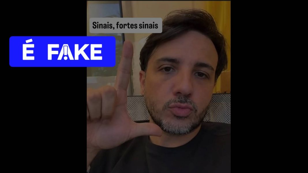 É #FAKE foto de Renan Santos fazendo o 'L' em É #FAKE foto de Renan Santos fazendo o 'L' em apoio a Lula; imagem foi fabricada com inteligência artificial