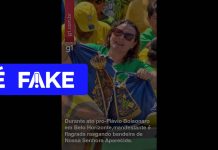 É #FAKE foto de mulher rasgando bandeira de Nossa Senhora Aparecida em ato de apoio a Flávio Bolsonaro; cena foi criada com IA É #FAKE foto de mulher rasgando bandeira de Nossa Senhora Aparecida em ato de apoio a Flávio Bolsonaro; cena foi criada com IA