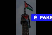 É #FAKE vídeo de bandeira da Palestina erguida no topo da Torre Eiffel; cena foi criada com IA É #FAKE vídeo de bandeira da Palestina erguida no topo da Torre Eiffel; cena foi criada com IA