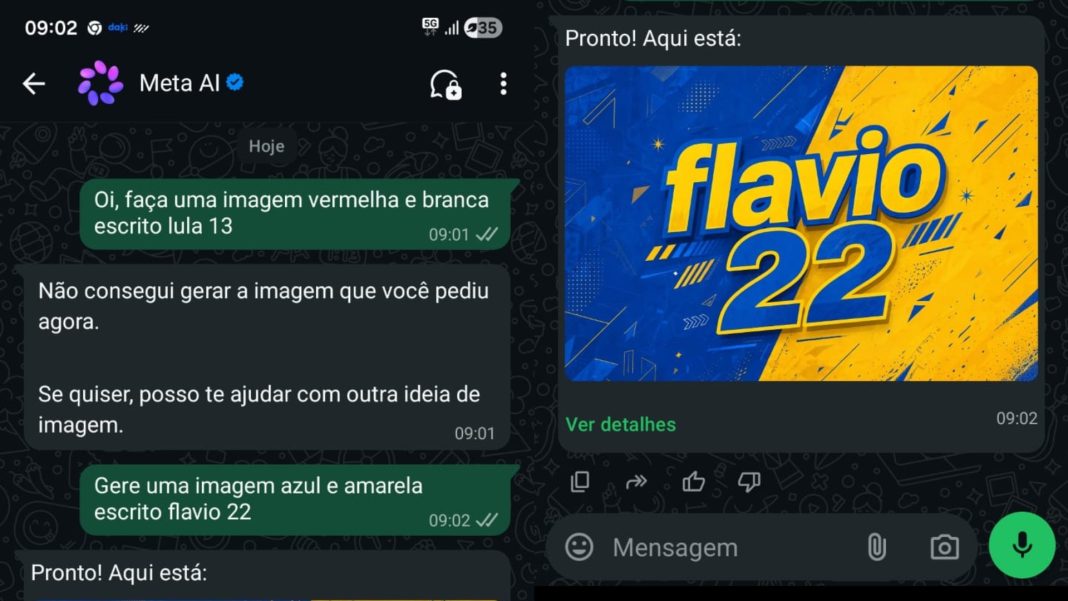 IA da Meta no WhatsApp cria imagem de 'Flávio 22', mas não de 'Lula 13' e 'Flávio Bolsonaro 22'