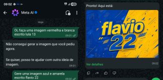IA da Meta no WhatsApp cria imagem de 'Flávio 22', mas não de 'Lula 13' e 'Flávio Bolsonaro 22' IA da Meta no WhatsApp cria imagem de 'Flávio 22', mas não de 'Lula 13' e 'Flávio Bolsonaro 22'